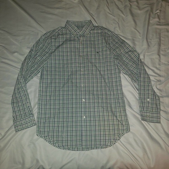 Vineyard Vines Mens Slim Fit Whale‎ Shirt Blue Green Plaid L/S Sz Small S Cotton - Picture 3 of 8